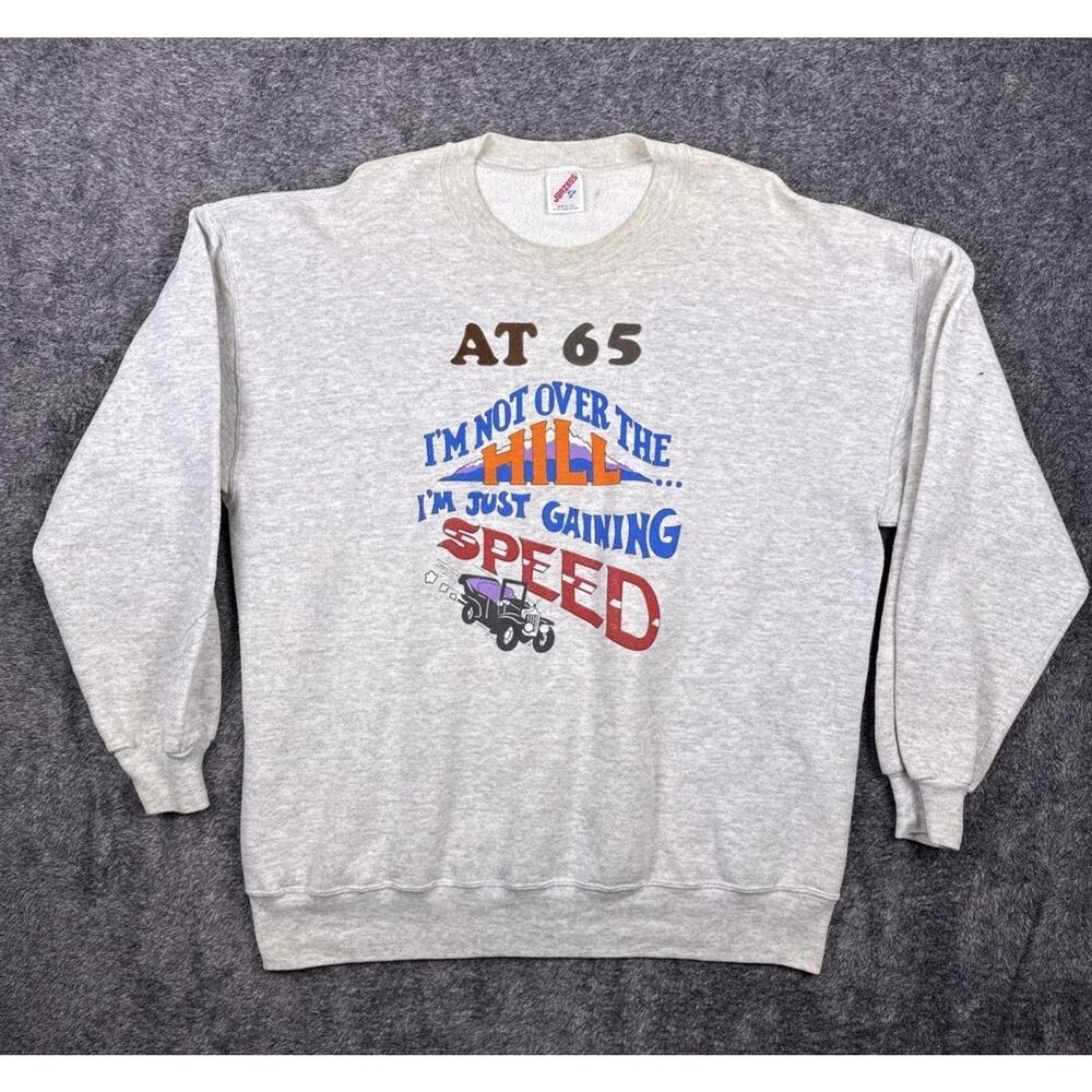 Vintage 80s Jerzees At 65 Not Over The Hill Funny Graphic Sweatshirt USA XL